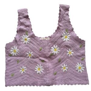 New In Women’s Lavender Crochet Daisy Crop Top Size M/L New